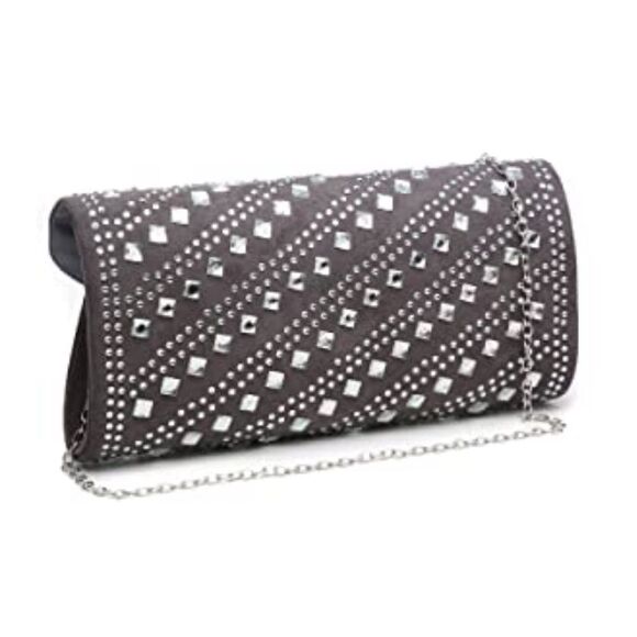 Gray Velvet Studded Clutch / Shoulder Bag - Picture 8 of 10